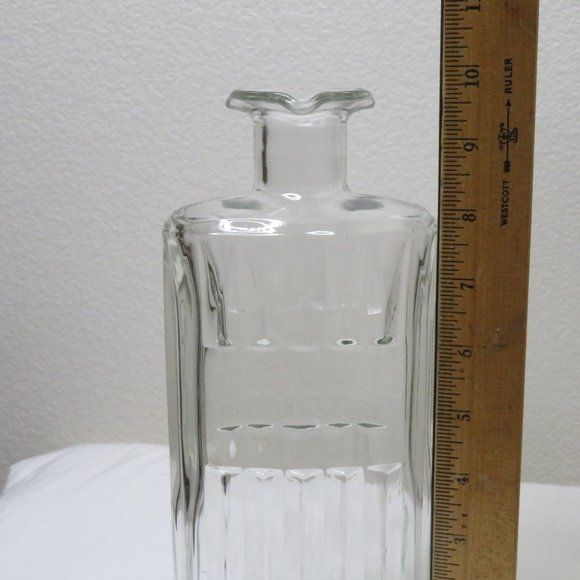 Vintage Apothecary Bottle Empty Clear Glass Rectangular Ribbed Glass Decanter - Picture 7 of 12
